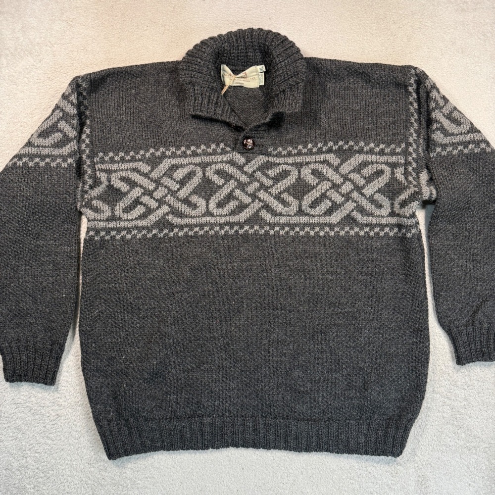 Aran Sweater Market Irish Wool Troyer Men XL Grey Celtic Intertwined NWT Ireland